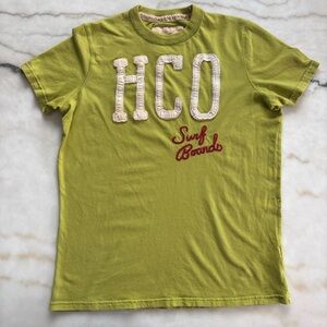 Vintage Hollister HCO Surf Boards Shirt Lime Green Applique Men’s Size L